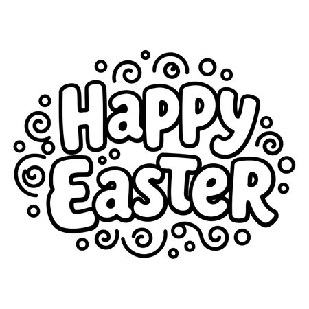 Bold, playful "Happy Easter" lettering with whimsical swirls and dots.  Perfect for Easter-themed advertising, greeting cards, or editorial use.のイラスト素材