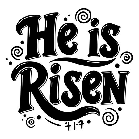 Bold, stylized lettering declares "He Is Risen" in a graphic design.  Perfect for religious advertising, faith-based social media posts or editorial pieces about Easter.のイラスト素材