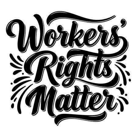 Bold, stylized graphic design with the phrase "Workers' Rights Matter." Ideal for social media campaigns, advocacy materials, and posters promoting worker's rights.のイラスト素材