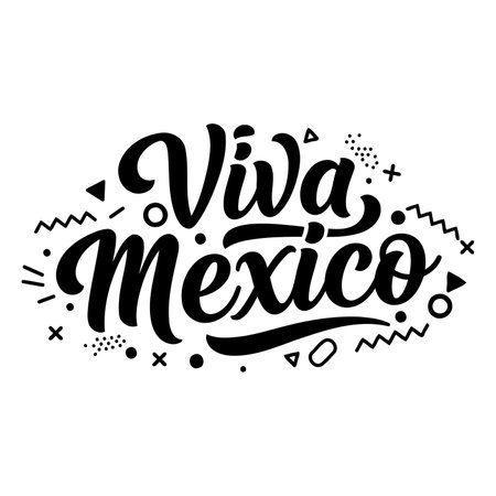Bold, stylized lettering proclaims "Viva Mexico" in a fun, celebratory font.  Modern, graphic elements add a playful touch, suitable for advertising or editorial use related to Mexican culture or celebration.のイラスト素材
