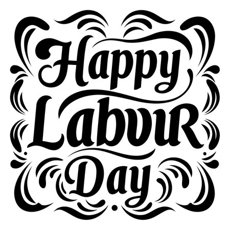 Ornate typography celebrating Happy Labour Day.  Elegant, vintage-inspired design. Suitable for advertising, posters, social media, or editorial use.のイラスト素材