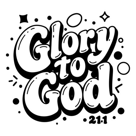 Bold, stylized lettering proclaims "Glory to God."  Fun, playful, vintage-inspired graphic. Ideal for religious/faith-based advertising, apparel, or social media posts.のイラスト素材