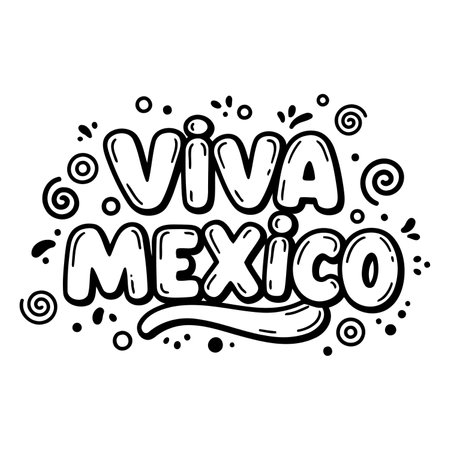 Bold, stylized lettering of "Viva Mexico" with playful, doodle-style embellishments.  Perfect for Mexican-themed advertising, posters, or editorial pieces celebrating Mexican culture.のイラスト素材