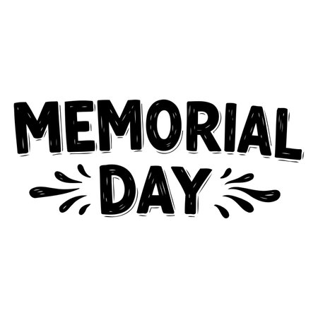 Bold, textured lettering of "MEMORIAL DAY" with decorative flourishes.  Perfect for patriotic advertising, social media posts, or editorial use for remembrance.のイラスト素材