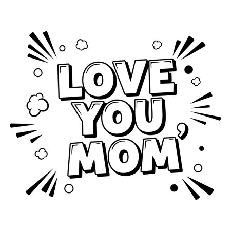 Bold, stylized lettering with comic book-inspired effects perfect for Mother's Day marketing or social media; suitable for print and digital media.のイラスト素材