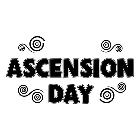 Bold, impactful typography graphic of "Ascension Day" with decorative swirls, suitable for religious-themed marketing materials or educational resources. Ideal for print or web use.のイラスト素材