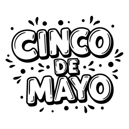 Bold, stylized lettering of "Cinco de Mayo."  Hand-drawn, graphic design with a playful, celebratory feel.  Suitable for advertising, print, or editorial use for Cinco de Mayo celebrations.のイラスト素材