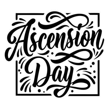 Stylish black and white typography graphic of "Ascension Day" suitable for religious holidays, social media, and educational materials. Ideal for print and digital media.のイラスト素材