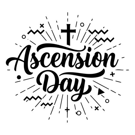Black and white, stylized typography graphic for Ascension Day.  Suitable for religious or calendar-related marketing and social media.のイラスト素材