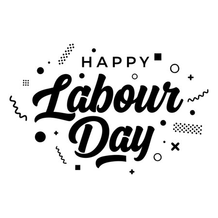 Bold, stylized typography with modern graphic elements. Ideal for advertising, social media, and print media related to Labour Day celebrations.のイラスト素材