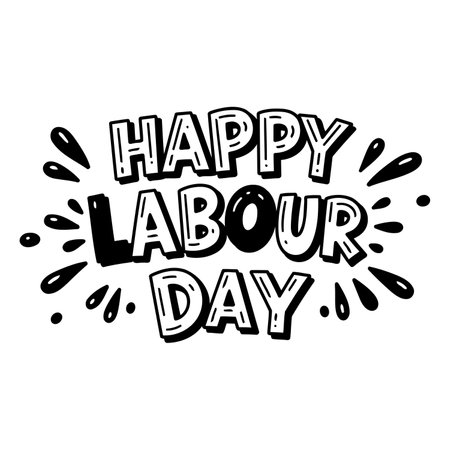 Bold, stylized typography celebrating Labour Day.  Hand-drawn, playful font with graphic effects. Suitable for advertising, greeting cards, or editorial use related to labor, holidays, or celebrations.のイラスト素材
