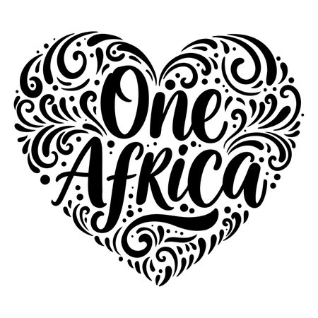 Heart-shaped graphic with "One Africa" lettering. Ornate, decorative flourishes.  Suitable for motivational posters, social media graphics, and merchandise design.のイラスト素材
