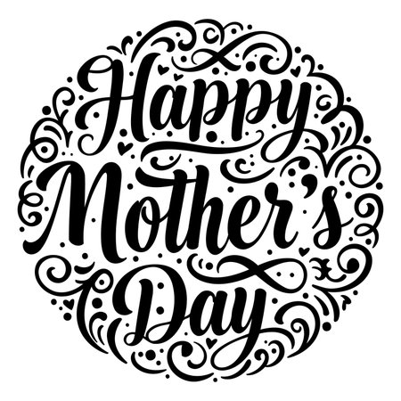 Ornate, black and white Happy Mother's Day lettering design. Perfect for marketing materials, social media graphics, or print media.のイラスト素材