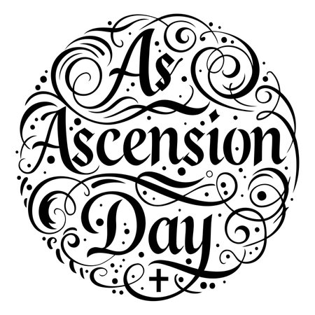 Elegant, ornate typography design featuring the words "Ascension Day" in a circular layout. Perfect for religious or historical stock photography, editorial use or marketing materials.のイラスト素材