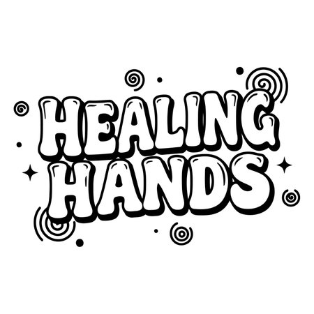 Bold, whimsical graphic of "Healing Hands" perfect for wellness-related marketing or social media.  Use for advertising, posters, or educational materials.のイラスト素材