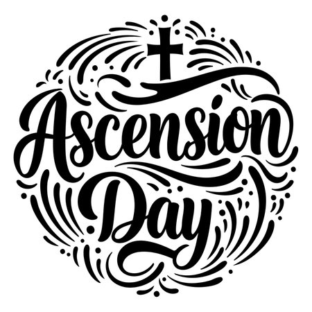Black and white, ornate typography design of "Ascension Day" suitable for religious or historical projects.  Use for posters, social media graphics, or print.のイラスト素材