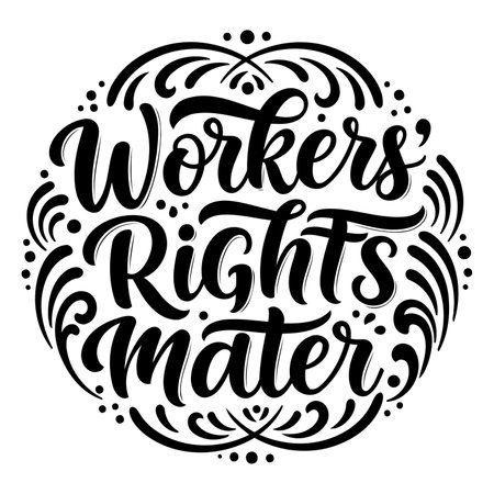 Bold, hand-lettered graphic perfect for social media campaigns or educational materials related to labor rights.  Use for posters, flyers, or website banners.のイラスト素材