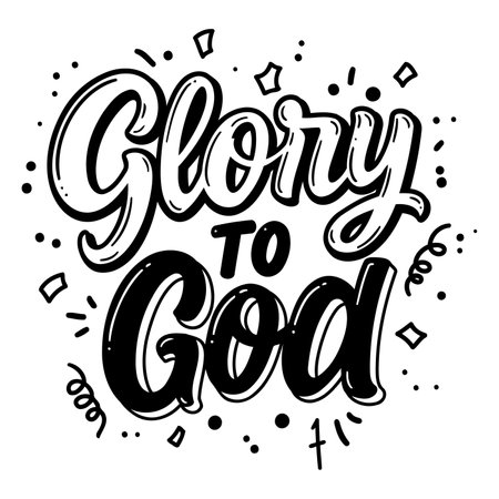 Bold, stylized lettering declares "Glory to God" in a celebratory, hand-drawn style.  Perfect for religious or inspirational advertising, posters, or editorial use.のイラスト素材