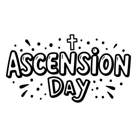 Bold, stylized text graphic of Ascension Day, suitable for religious, spiritual, or educational use.  Perfect for digital prints, social media, or print marketing.のイラスト素材