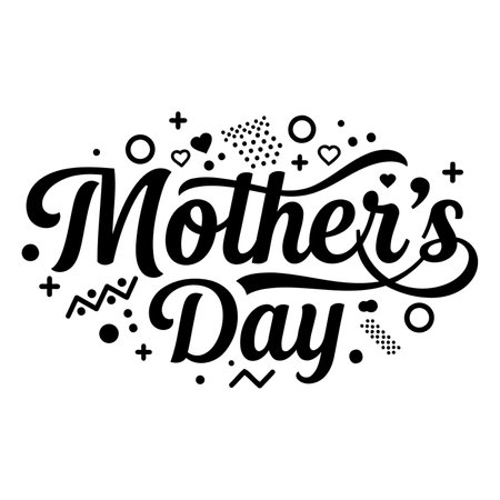 Bold, stylized lettering for Mother's Day.  Features decorative elements, including hearts and geometric shapes.  Ideal for advertising, social media, or print.のイラスト素材