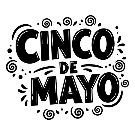 Stylish, bold Cinco de Mayo lettering design with decorative elements. Ideal for Cinco de Mayo themed marketing materials, greeting cards, or social media posts.のイラスト素材