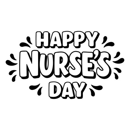 Bold, playful typography celebrates Happy Nurse's Day.  Perfect for greeting cards, posters, or social media posts.  Great for advertising or editorial content related to healthcare and appreciation.のイラスト素材