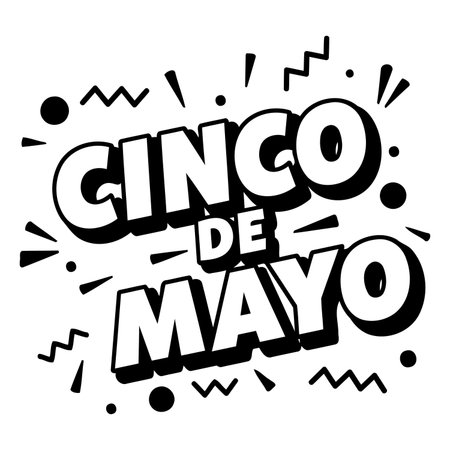 Bold, stylized "Cinco de Mayo" graphic; comic book/pop art style;  perfect for advertising, greeting cards, or editorial about Mexican culture/festivals.のイラスト素材