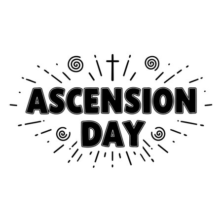 Bold, stylized graphic design featuring the text "ASCENSION DAY" in a decorative, outlined font, perfect for religious or cultural marketing and social media.のイラスト素材