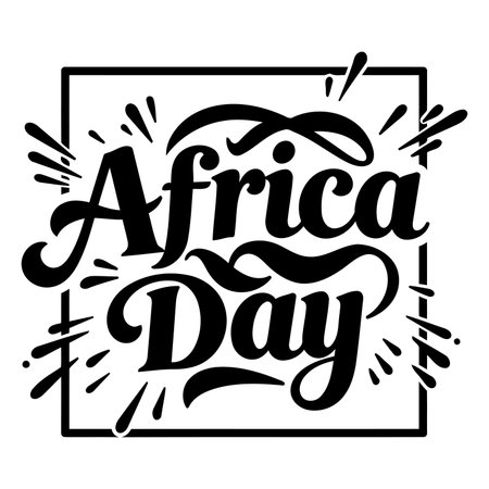Bold, stylized lettering celebrating Africa Day.  Simple, graphic design in a modern vintage style.  Suitable for advertising, apparel, social media, or editorial uses related to Africa, celebration, or awareness campaigns.のイラスト素材