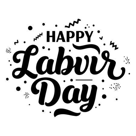 Bold, stylized lettering proclaims "Happy Labor Day."  Vintage, graphic design aesthetic with subtle decorative elements.  Suitable for advertising, print, social media, or editorial for Labor Day.のイラスト素材