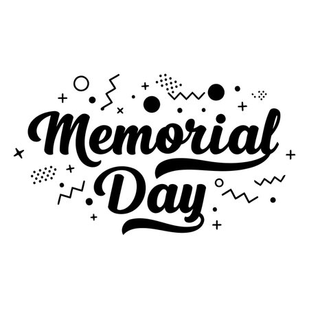 Bold, stylized typography of "Memorial Day" with graphic design elements.  Suitable for advertising, apparel, or editorial about remembrance.のイラスト素材
