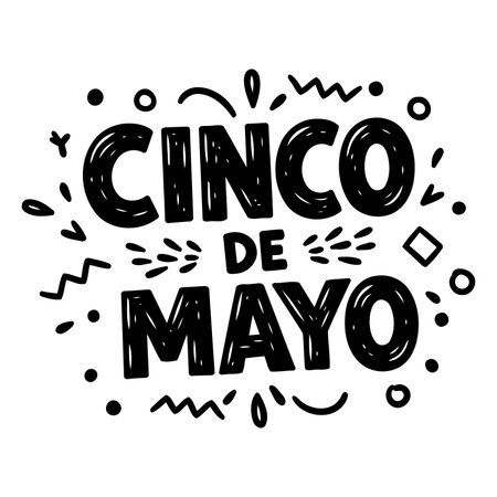 Bold, stylized Cinco de Mayo typography graphic, perfect for advertising, social media posts, or merchandise.  Features decorative elements for festive feel.のイラスト素材