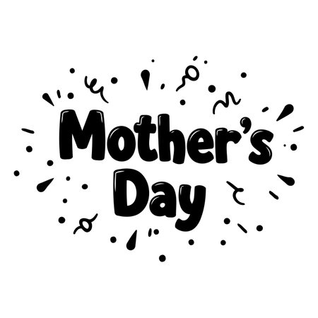 Bold, stylized typography celebrates Mother's Day with playful, cartoon-like embellishments. Ideal for greeting cards, social media posts, or merchandise.のイラスト素材