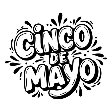 Bold, stylized lettering graphic of "Cinco de Mayo" perfect for Cinco de Mayo marketing materials or educational posters.  Use for ads, social media, print, or web.のイラスト素材