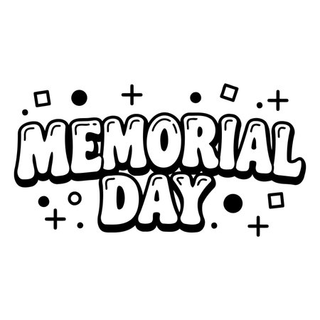 Bold, cartoon-style "Memorial Day" lettering on white.  Suitable for advertising, social media, or editorial use related to remembrance and holidays.のイラスト素材