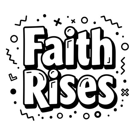 Bold, stylized graphic of "Faith Rises" perfect for motivational posters, social media, or inspirational marketing.  Suitable for editorial or advertising use.のイラスト素材