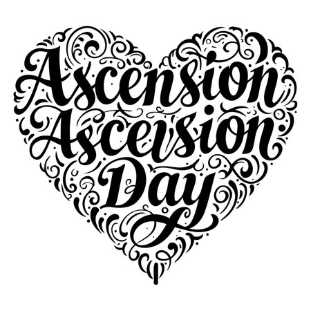 Heart-shaped stylized lettering.  Christian holiday, Ascension Day, in decorative script.  Ideal for religious calendars, posters, and digital greeting cards.のイラスト素材