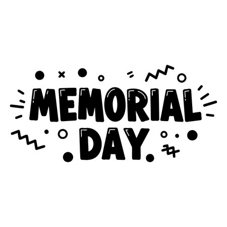 Bold, playful graphic design of "Memorial Day" with stylized lettering and decorative elements. Ideal for marketing or social media campaigns related to Memorial Day.のイラスト素材