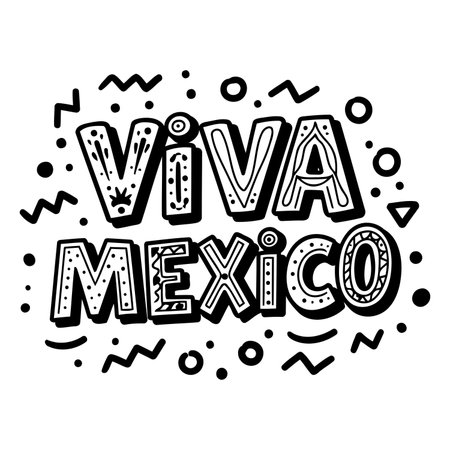 Bold, stylized lettering of "Viva Mexico" with decorative, folk-art patterns.  Perfect for travel, culture, or event-related advertising, social media graphics, or editorial use.のイラスト素材