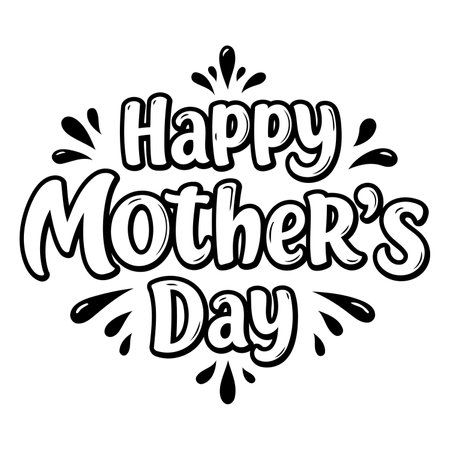 Black and white, stylized Happy Mother's Day graphic, perfect for Mother's Day advertising, social media, or print materials.  Use for cards, posters, banners, and more.のイラスト素材
