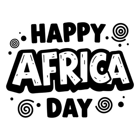 Bold, stylized lettering says "Happy Africa Day" in a cartoonish, graphic design style.  Suitable for advertising or editorial use related to Africa, celebrations, or awareness.のイラスト素材