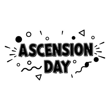 Bold, stylized text "ASCENSION DAY" with playful, graphic elements.  Modern, graphic design suitable for religious advertising or editorial.のイラスト素材