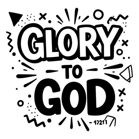 Bold, stylized typography graphic reads "Glory to God."  Modern, playful, and religious, suitable for prints, apparel, or motivational posters. Ideal for inspirational advertising or faith-based editorial.のイラスト素材