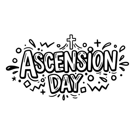 Bold, hand-drawn lettering style "Ascension Day" with decorative elements.  Ideal for religious or historical themed advertising, editorial, or calendar designs.のイラスト素材