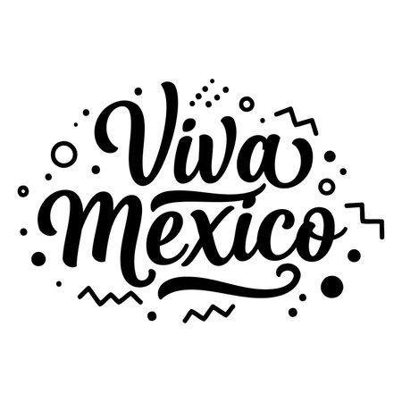 Bold, hand-lettered phrase "Viva Mexico" with decorative graphic elements.  Perfect for advertising, social media, or editorial content related to Mexican culture, celebrations, or tourism.のイラスト素材
