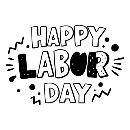 Bold, playful typography celebrating Labor Day.  Simple, graphic design.  Suitable for advertising, social media, and print.のイラスト素材