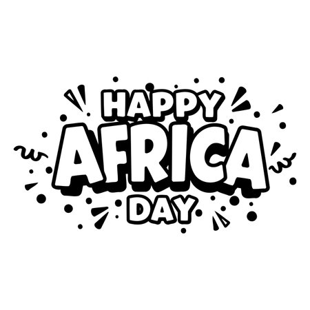 Bold, stylized text celebrating Happy Africa Day.  Comic book-style lettering with a playful, festive feel.  Suitable for advertising, social media graphics, and editorial content related to Africa.のイラスト素材