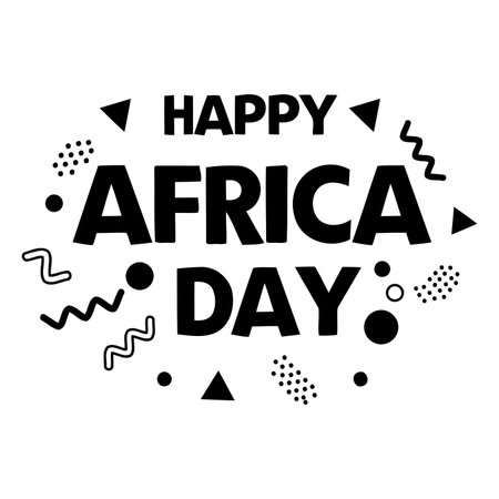 Bold typography celebrating Happy Africa Day, with playful geometric shapes. Ideal for advertising, social media, or editorial content related to African culture and heritage.のイラスト素材