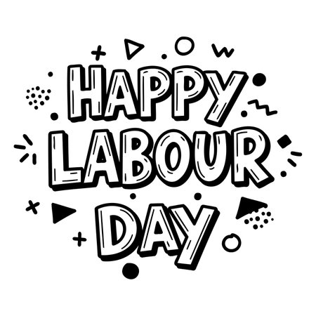 Bold, stylized graphic design for Happy Labour Day.  Suitable for print, social media, and marketing materials.  Editorial or promotional use.のイラスト素材