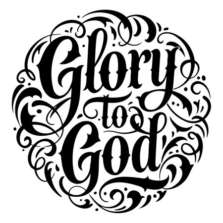 Ornate, black lettering of "Glory to God" in a circular design, adorned with decorative flourishes.  Excellent for religious themed advertising, or editorial pieces.のイラスト素材